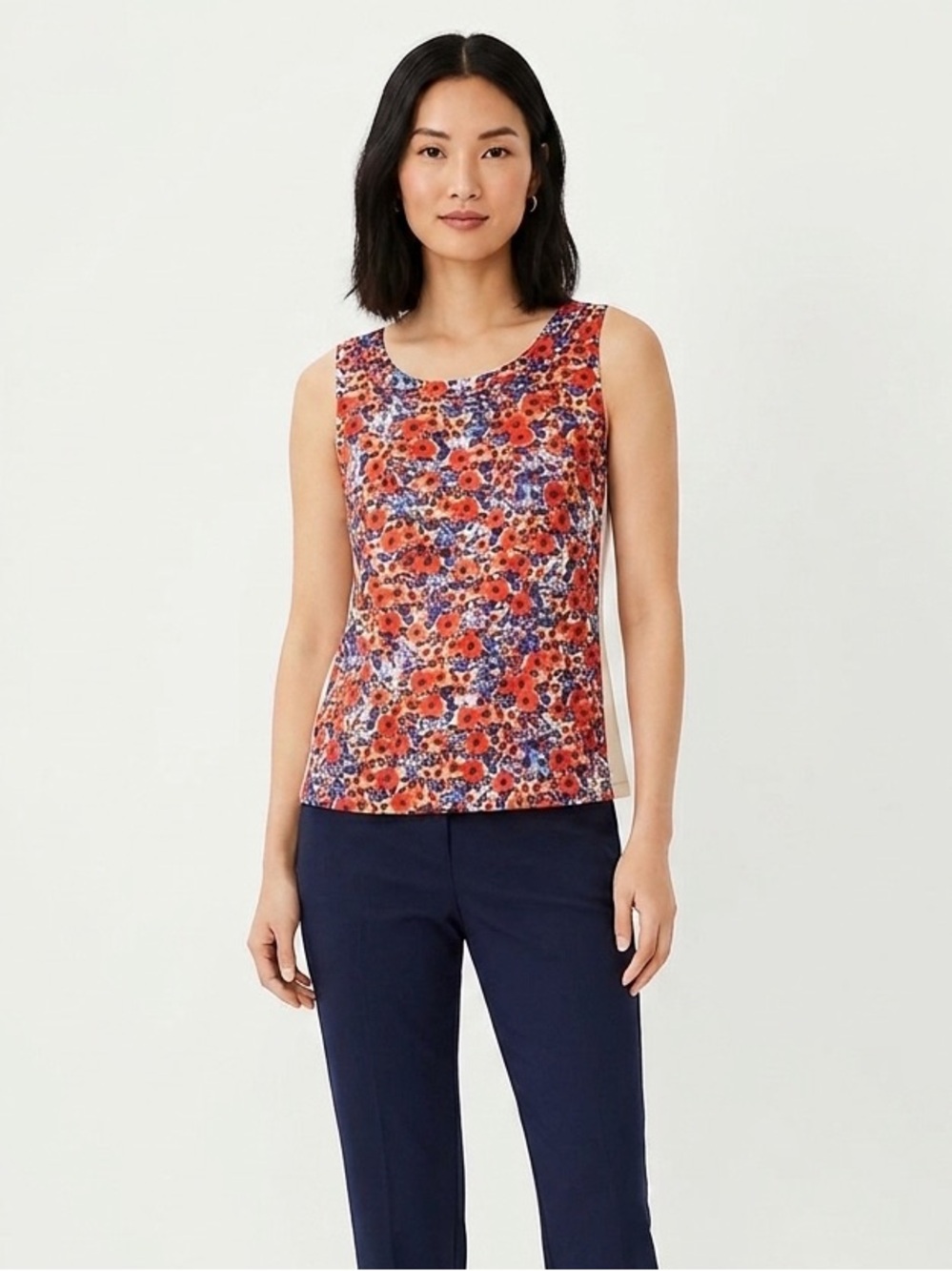 Ann Taylor Red and Navy Floral Tank Top size- Large